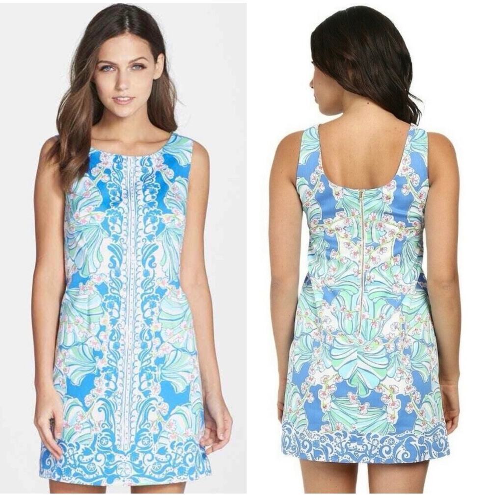 Lilly Pulitzer Cathy Shift Dress Bay Blue Coasting Engineered Shell Size 4